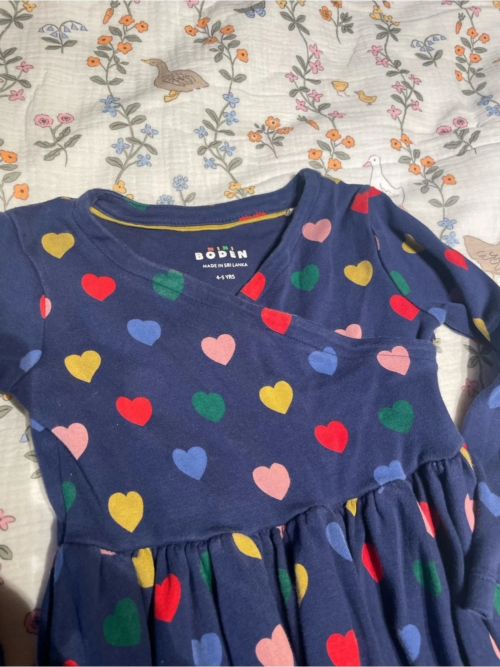 EUC Mini Boden Multicolored Heart Patterned Dress